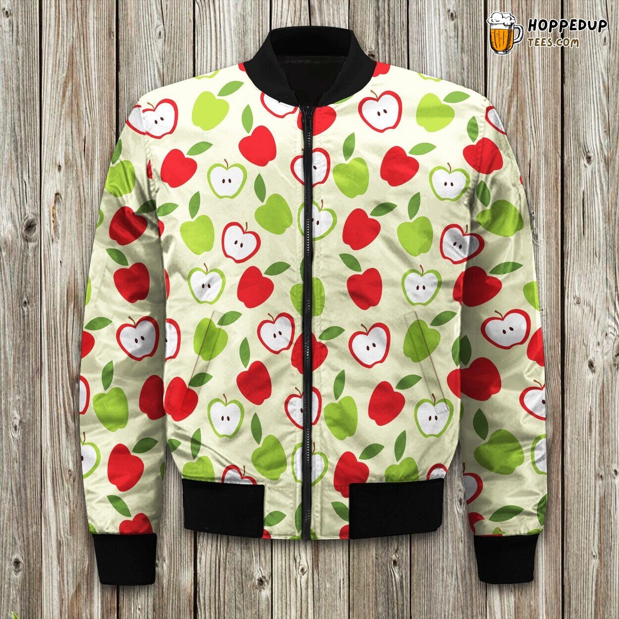 Juicy Apple Two Color Design Winter Bomber Jacket Fresh Fruit Elegance