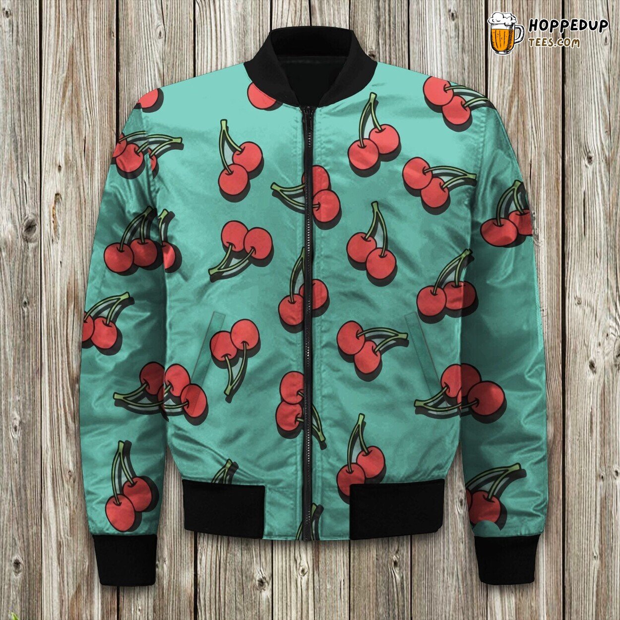 Juicy Cherry Print Winter Bomber Jacket Sweet Fashion Statement