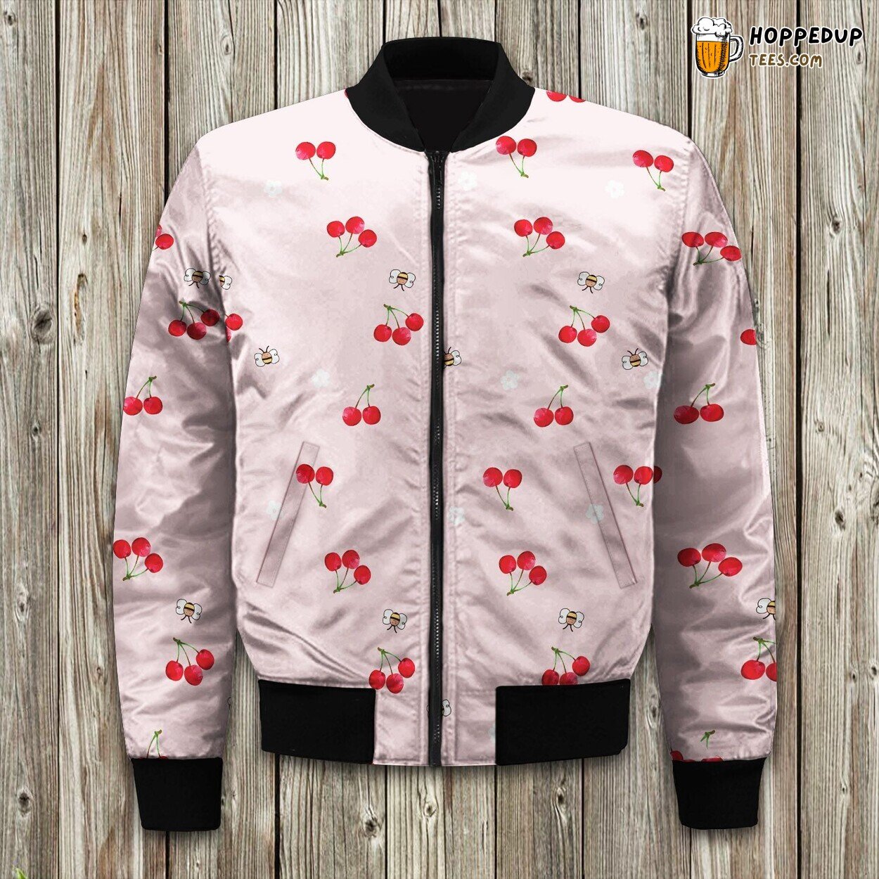 Juicy Cherry Theme Winter Bomber Jacket Superior Padded Design Warmth