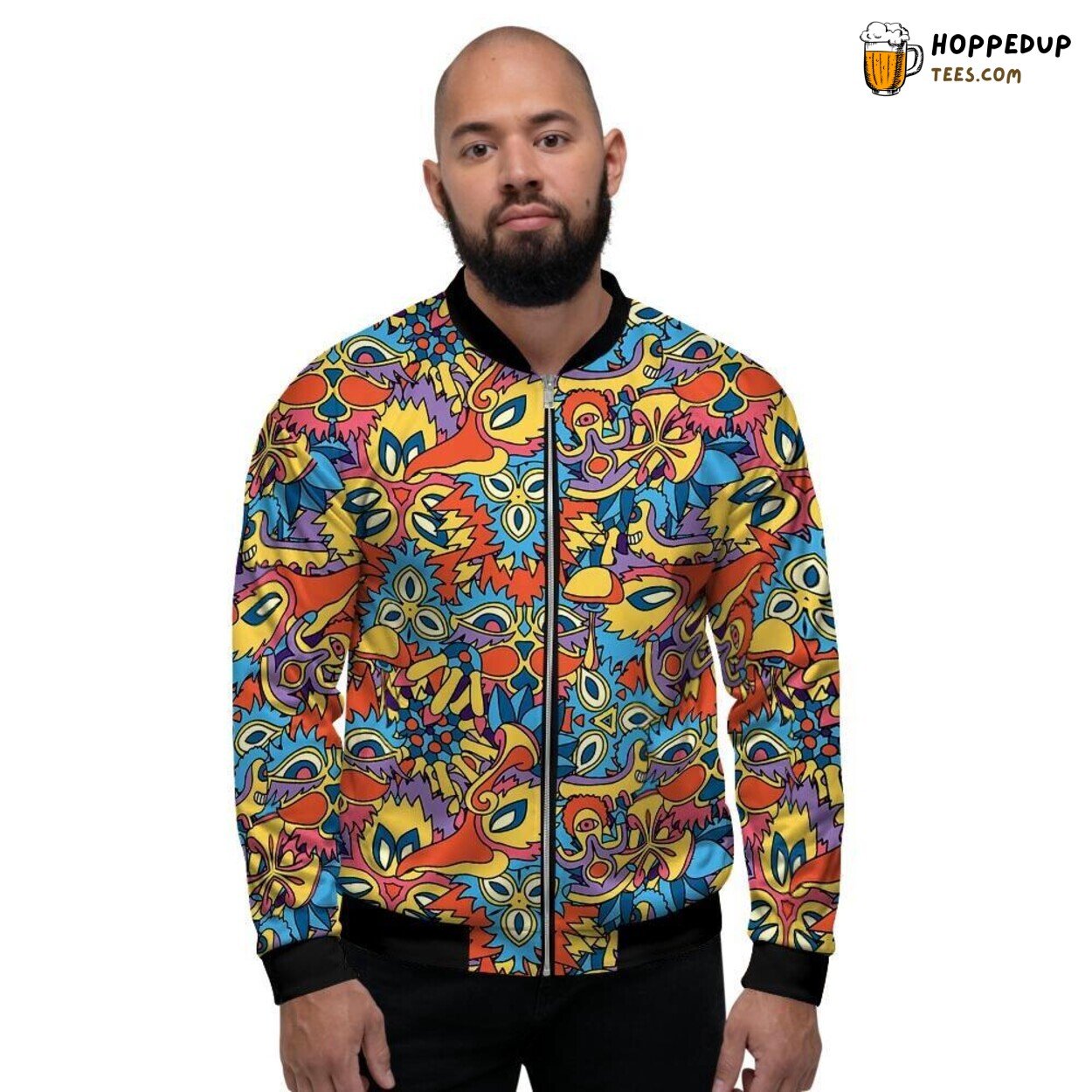 Jungle Vibe Hippie Psychedelic Art Men’s Bomber Jacket Trippy Adventure Display
