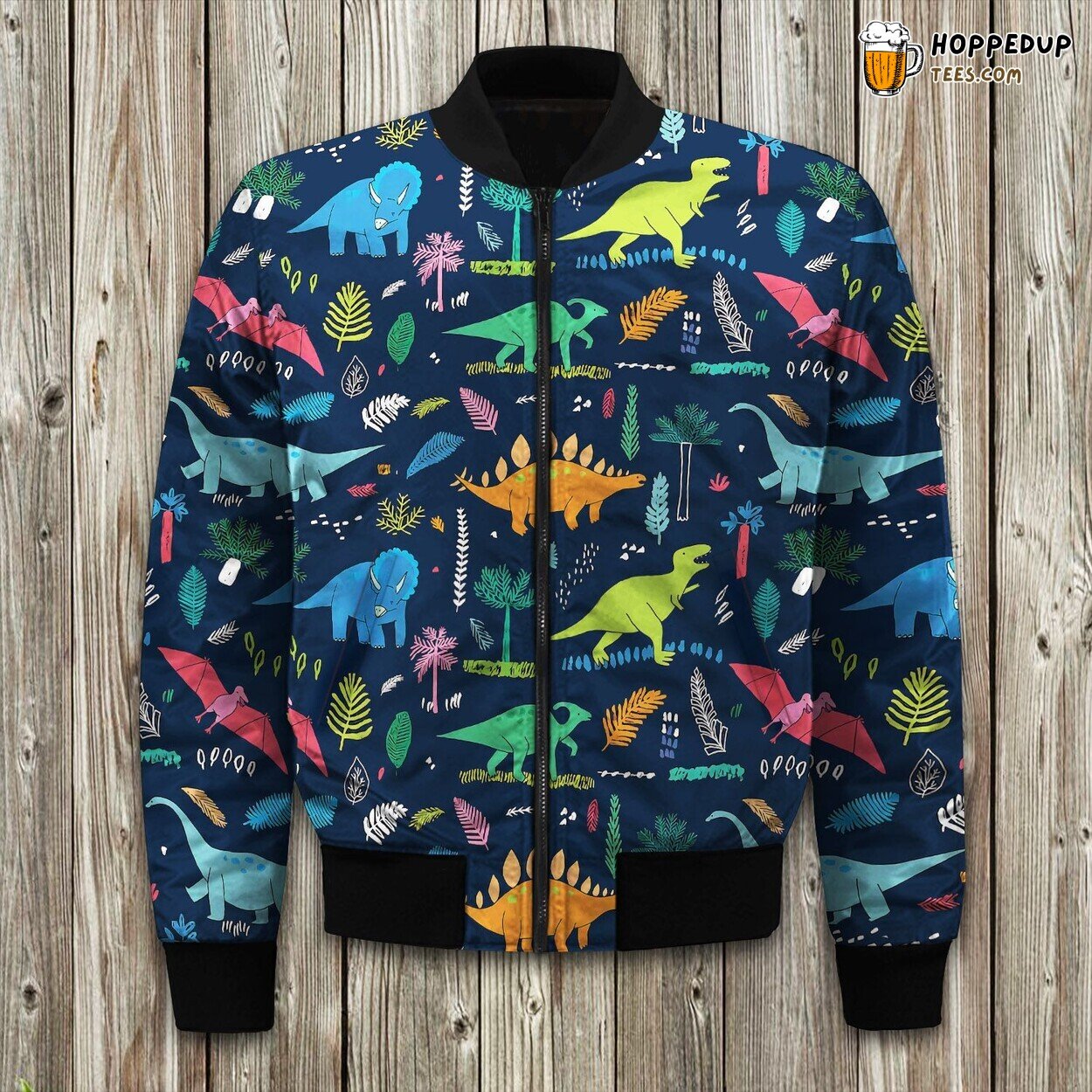 Jurassic Adventure Dinosaur Print Winter Bomber Jacket Prehistoric Design