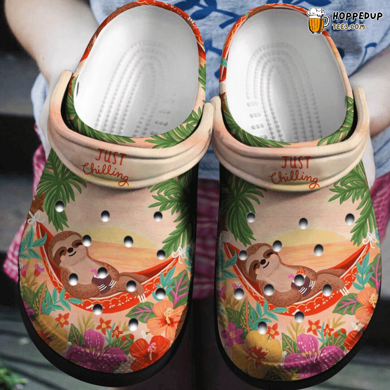Just Chilling Sloth Summer Time Themed Rubber Clog Shoes Comfy Gift