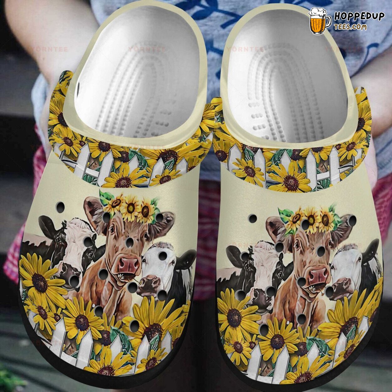Just Love Cows Sunflower Themed Rubber Clog Shoes Comfy Footwear for Farmers