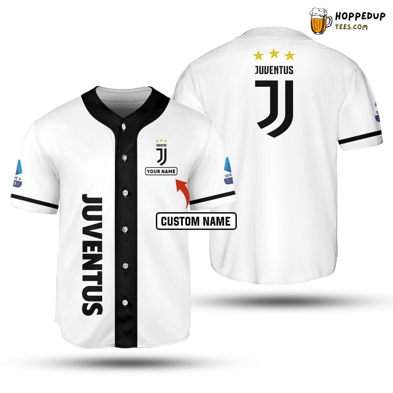 Juventus FC Custom Name White Black Baseball Jersey Unisex Shirt