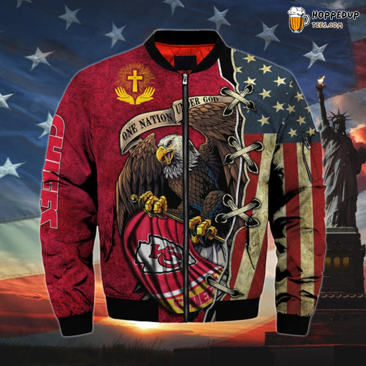 Kansas City Chiefs Bomber Jacket Men One Nation Under God Classic Look Design