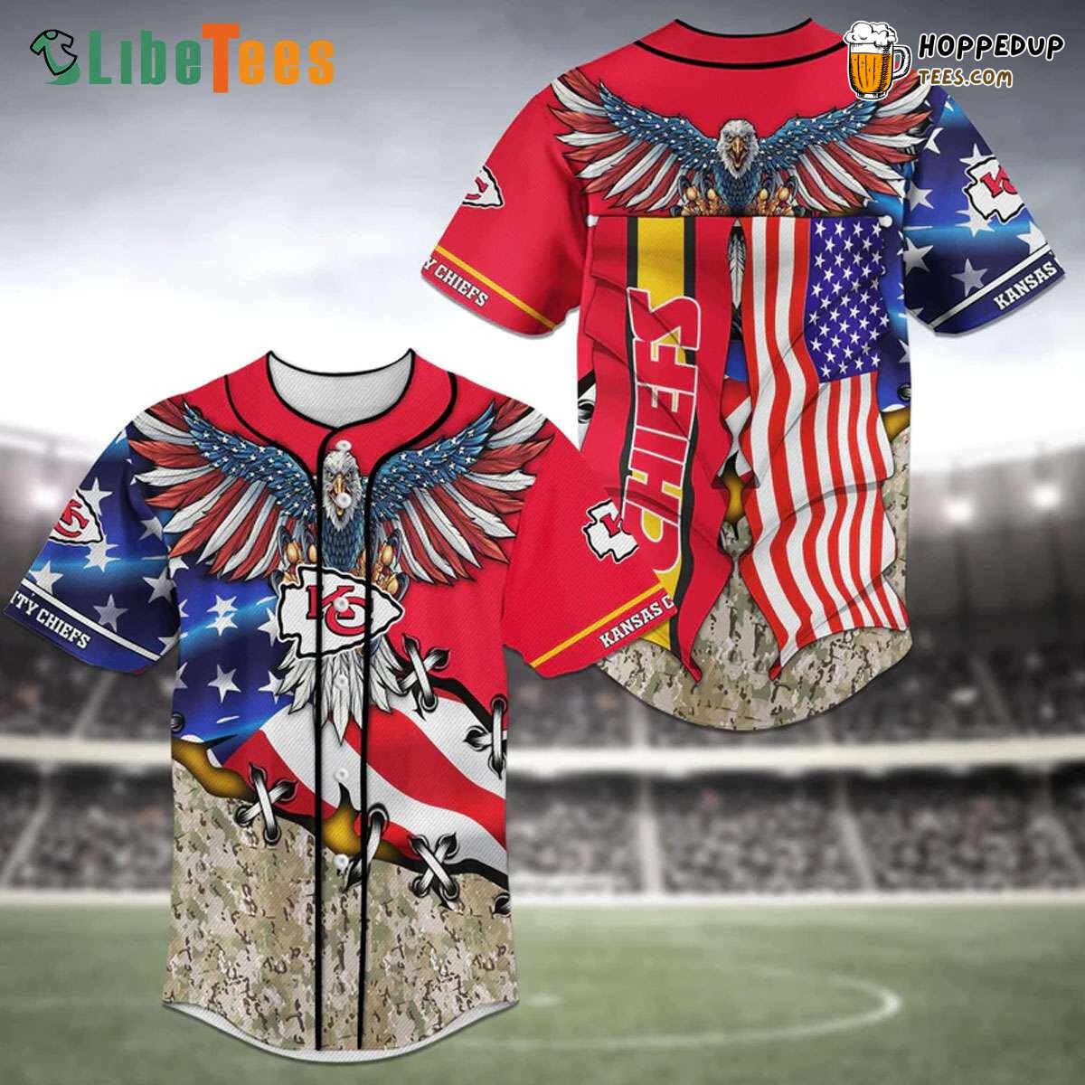 Kansas City Chiefs Eagle American Flag Inspired Baseball Jersey