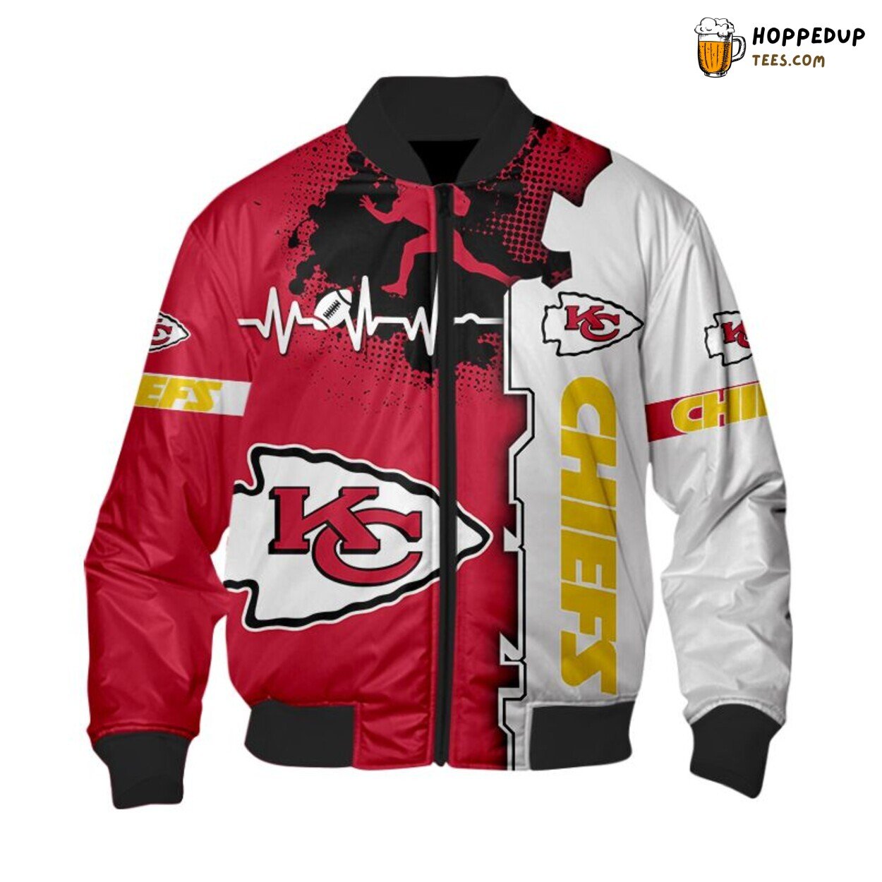 Kansas City Chiefs ECG Heart Line Bomber Jacket Unique Aesthetic