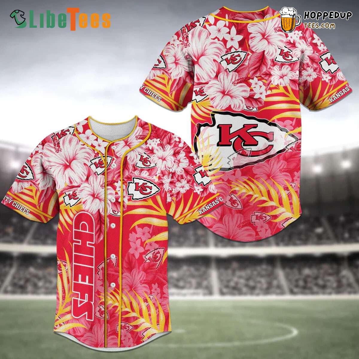 Kansas City Chiefs Hibiscus Logo Pattern Baseball Jersey Style