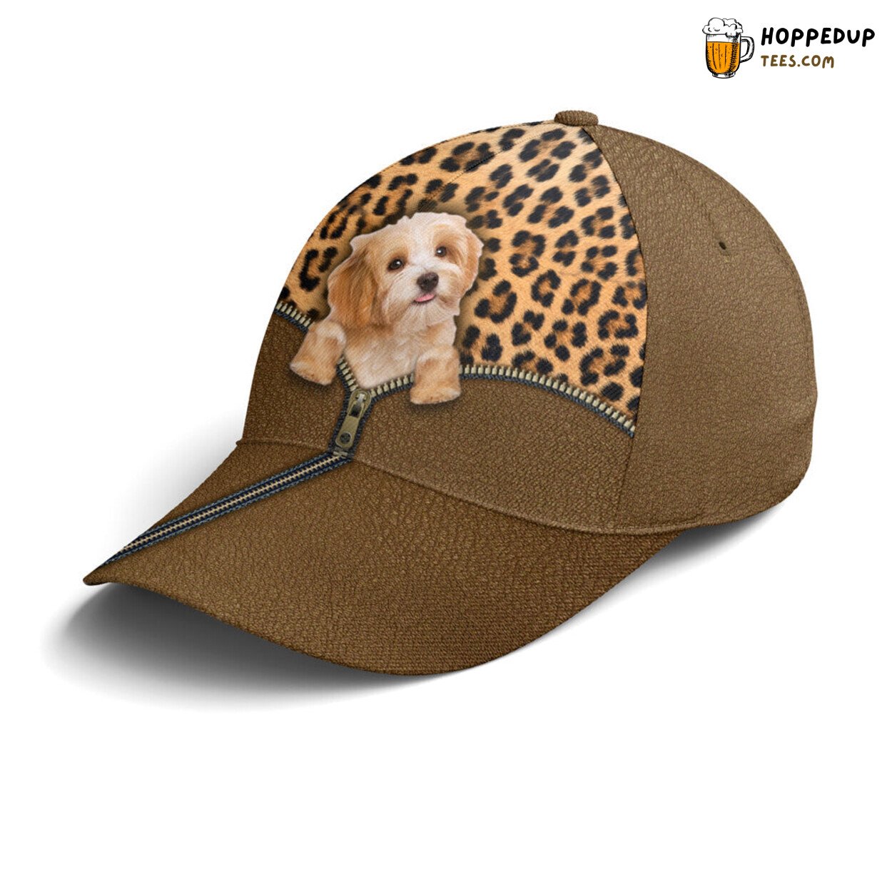 Kawaii Pup Leopard Leather Statement Unique Design Baseball Cap Look