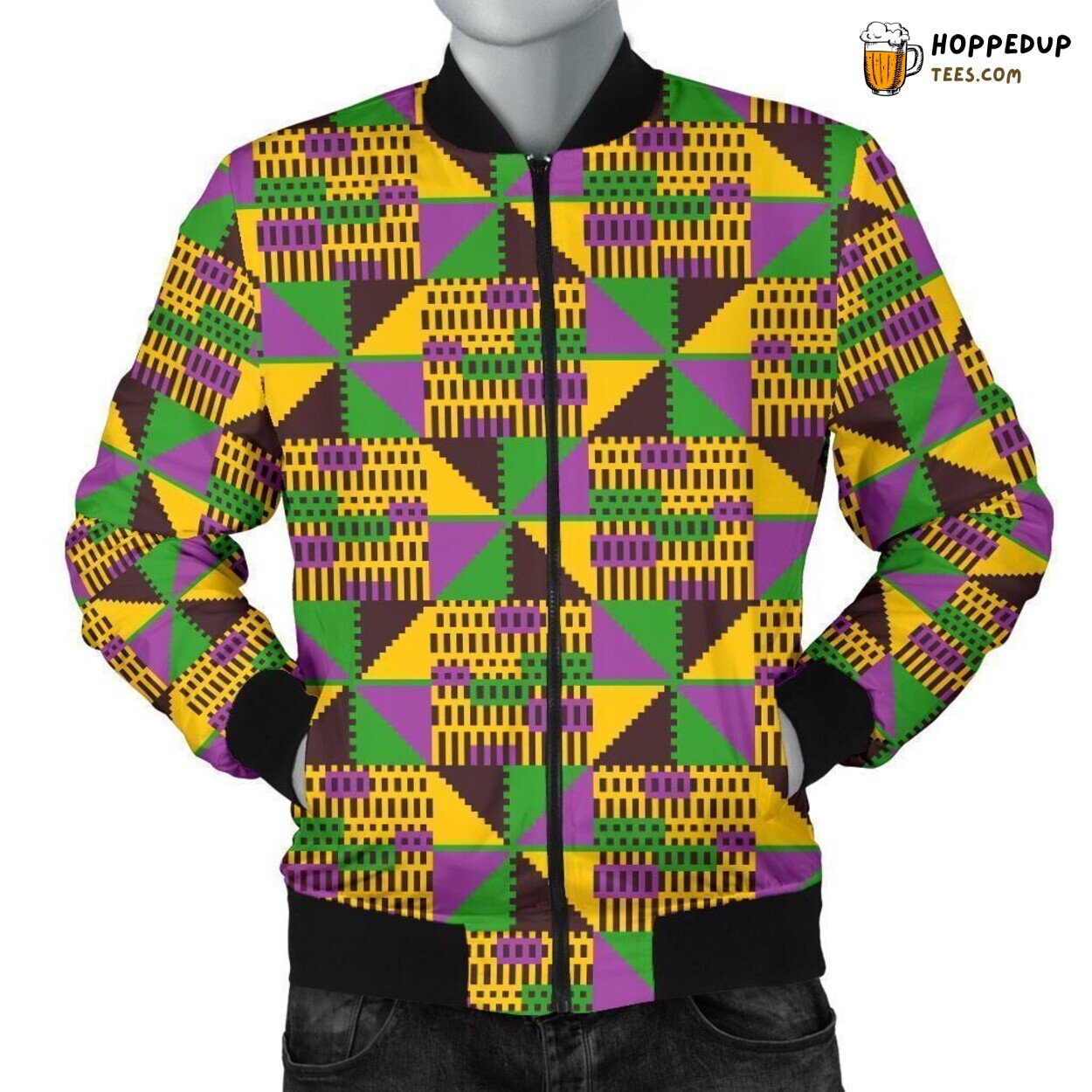 Kente African Pattern Print Men’s Bomber Jacket Unique Design