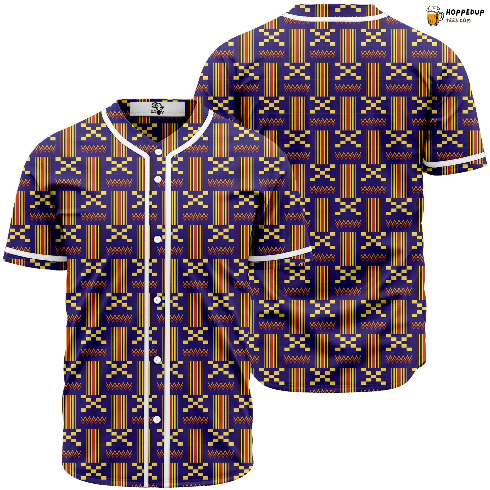 Kente Pattern Blue Akan Baseball Tee Jersey Shirts 3D