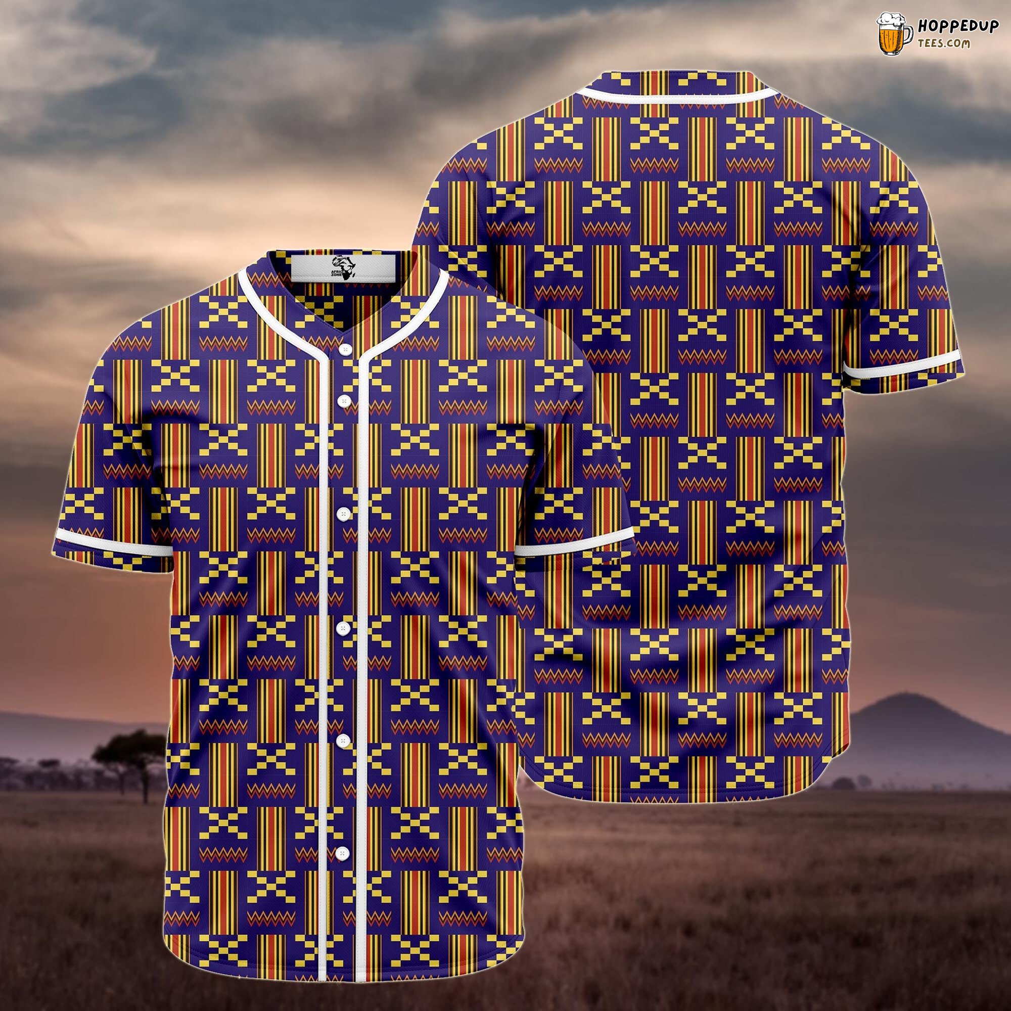 Kente Pattern Blue Akan Baseball Tee Jersey Shirts 3D