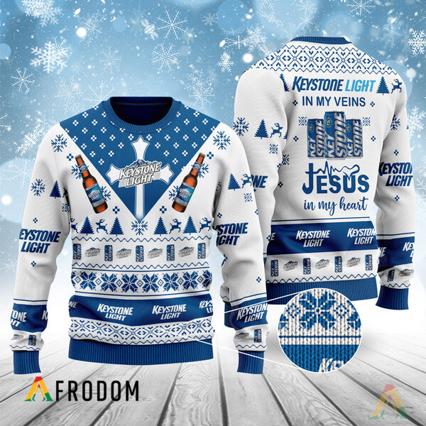 Keystone Light In My Veins Jesus In My Heart Ugly Sweater HU
