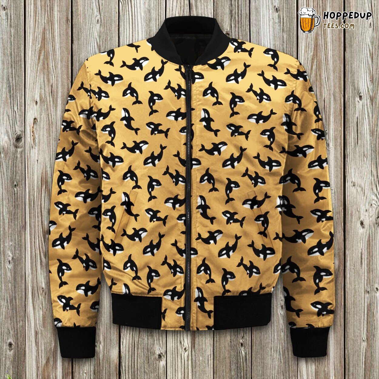 Killer Whale In Light Brown Background Bomber Jacket