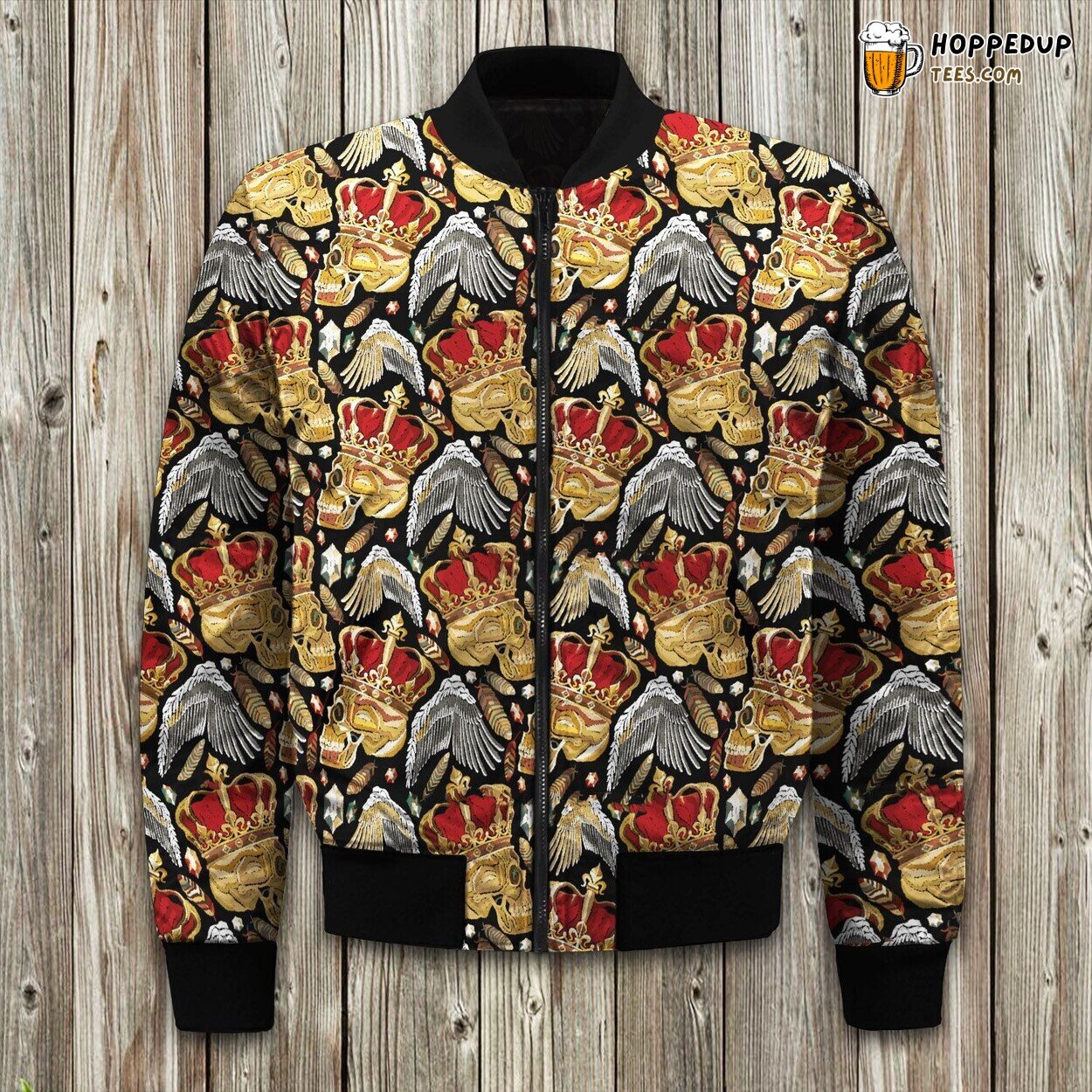 King Skull Crown And Wings Bomber Jacket