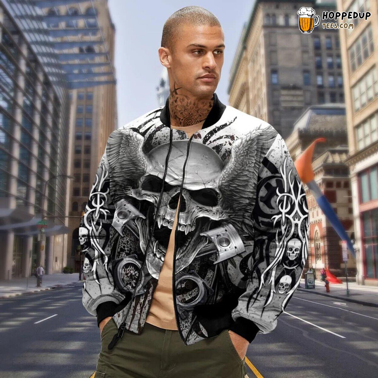 King Skull Wings Unique Bomber Jacket 3D Print Viking Graphic Exclusive Tees