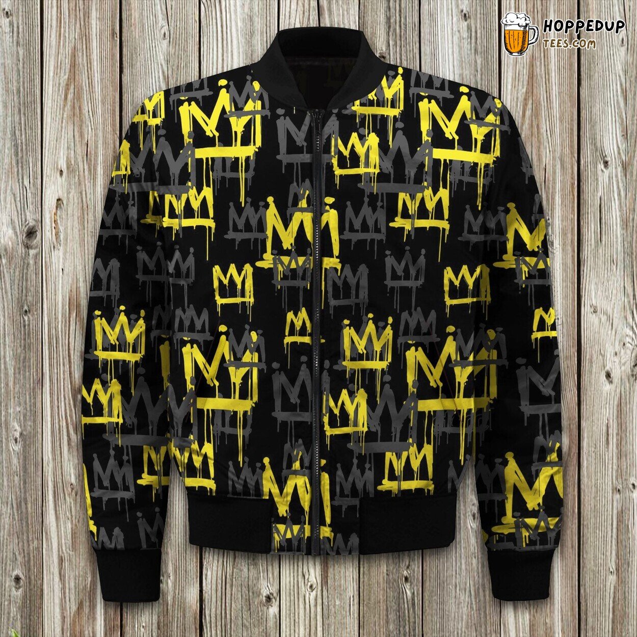 King Yellow Crown Pattern Bomber Jacket