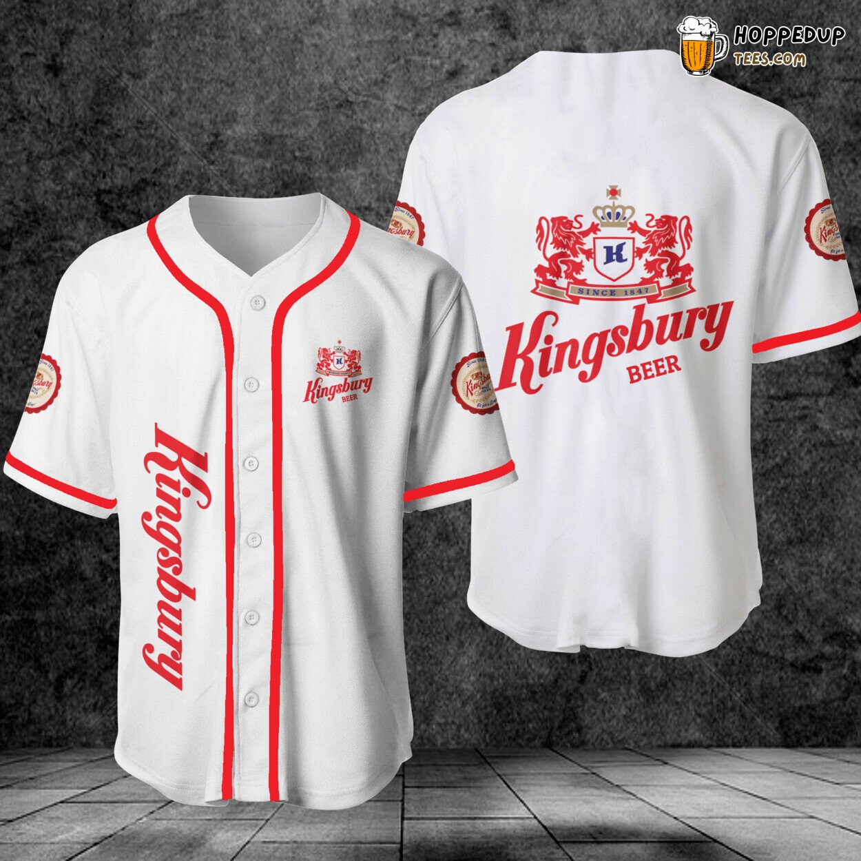 Kingsbury Beer Inspired White Baseball Jersey Unique Distinctive Design Look