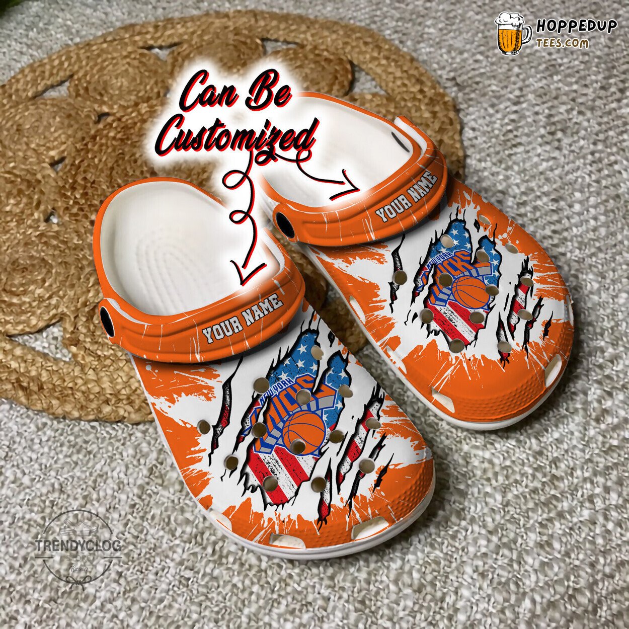 Knicks Basketball NY Ripped American Flag Personalized Clog Shoes