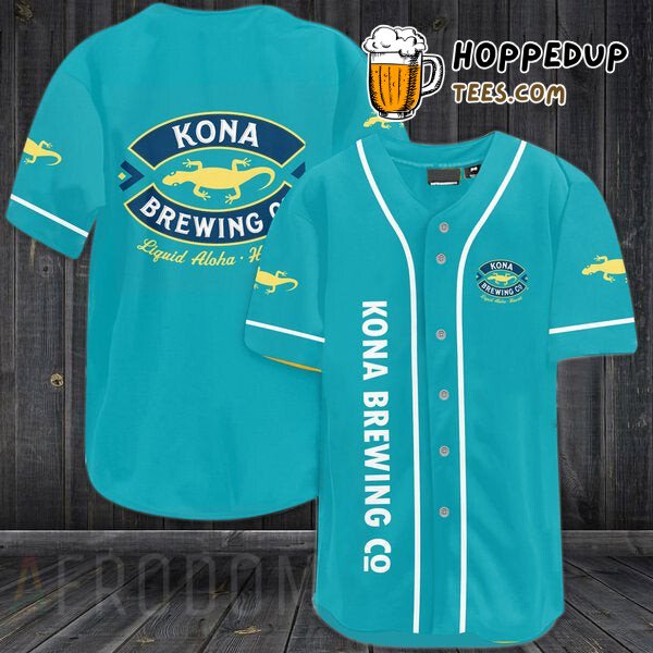 Kona Brewing Blue Design Baseball Jersey Distinctive Unique Look