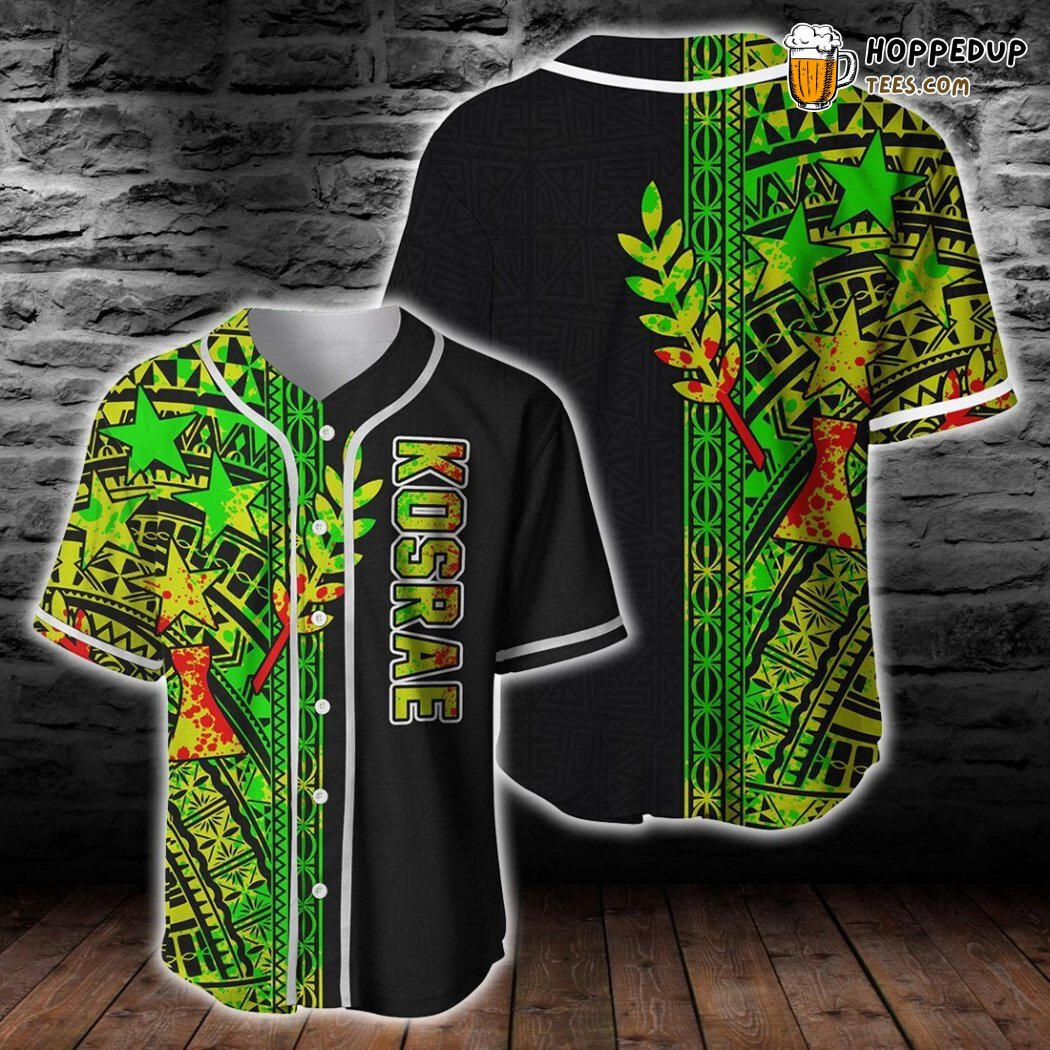 Kosrae Polynesian Neon Watercolor Baseball Tee Jersey Shirts 3D