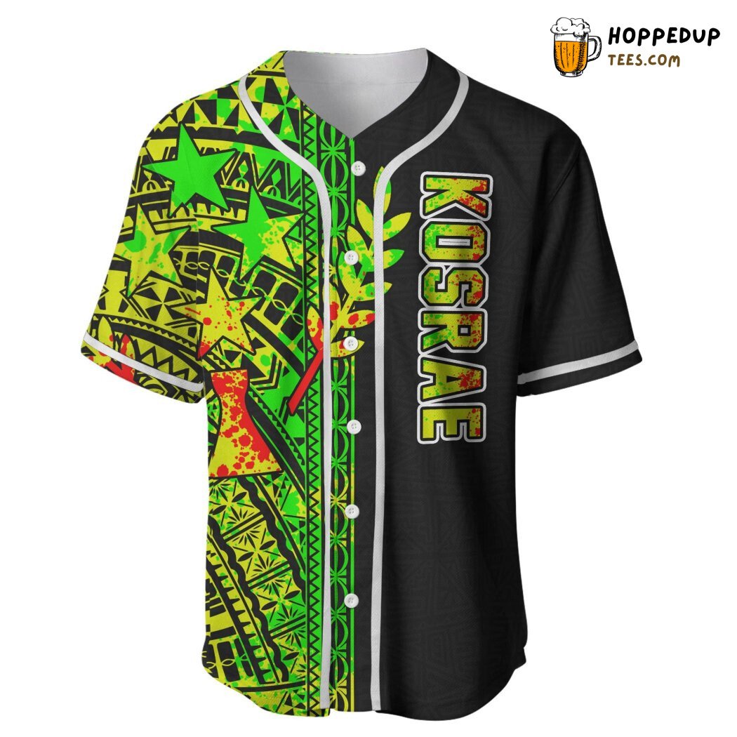 Kosrae Polynesian Neon Watercolor Baseball Tee Jersey Shirts 3D