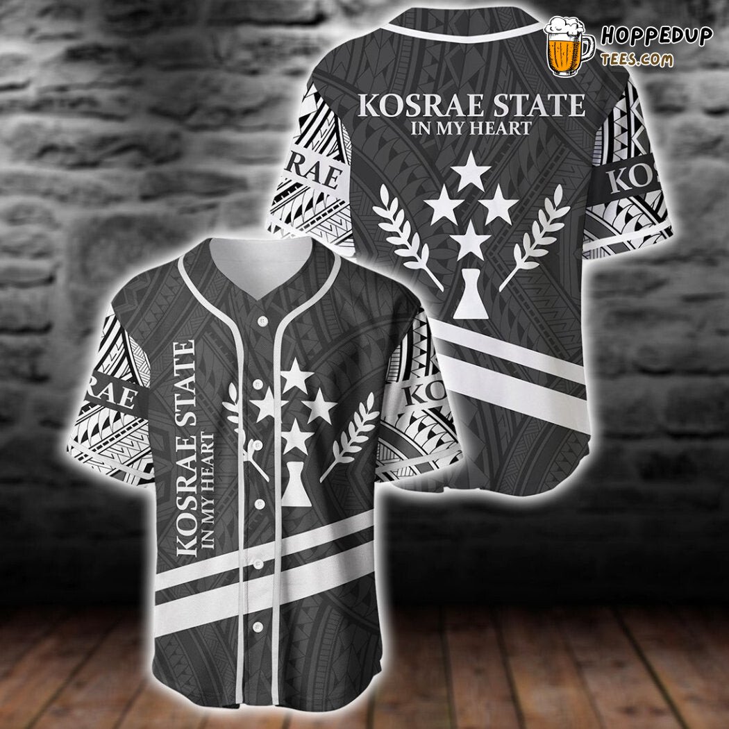 Kosrae State In My Heart Polynesian Pattern Baseball Tee Jersey Shirts 3D Kosrae State In My Heart Polynesian Pattern Baseball Tee Jersey Shirts 3D