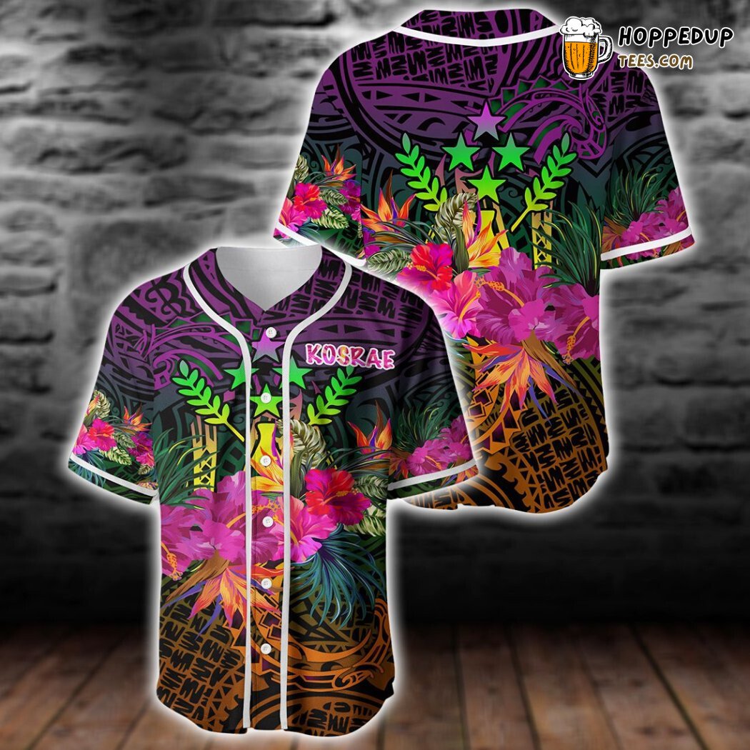 Kosrae Summer Hibiscus Baseball Tee Jersey Shirts 3D