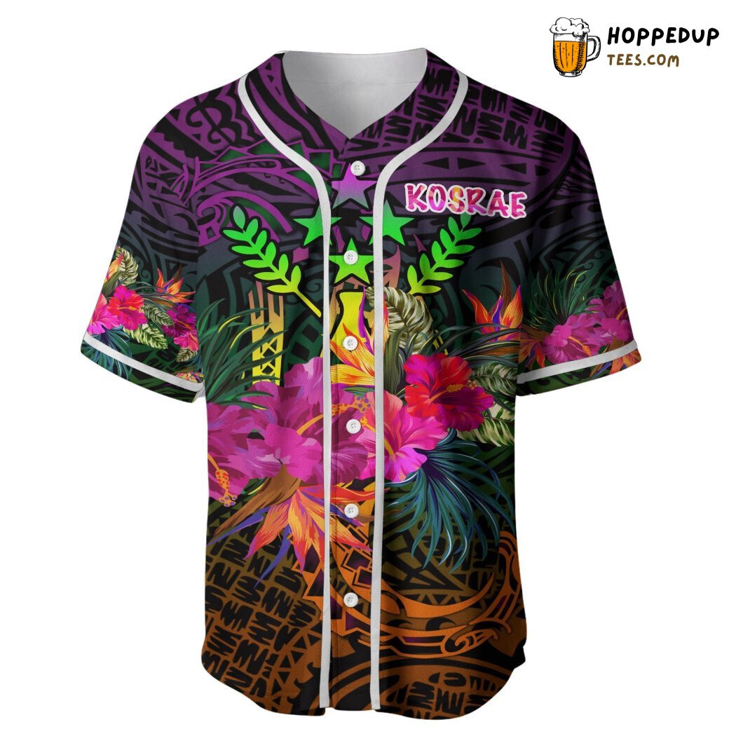 Kosrae Summer Hibiscus Baseball Tee Jersey Shirts 3D