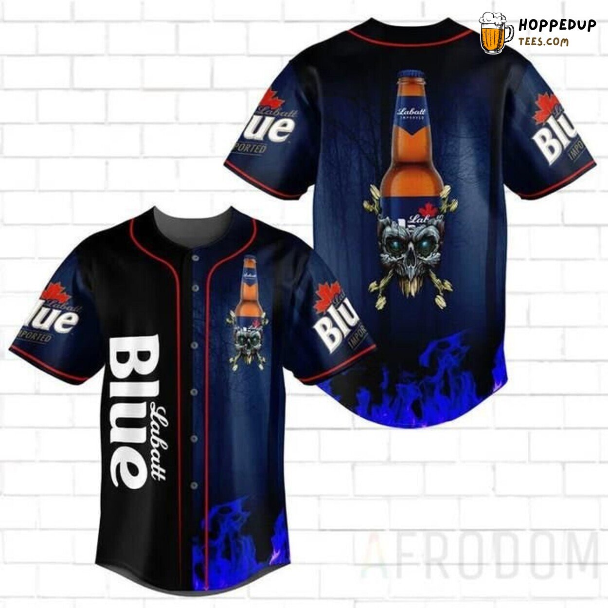 Labatt Blue Skull Graphic Baseball Jersey Cool Brewer Style