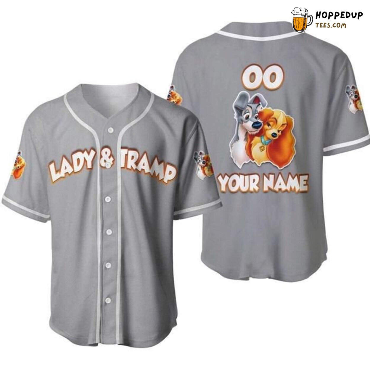 Lady Tramp Dogs Disney Gray White Cartoon Baseball Jersey Romance