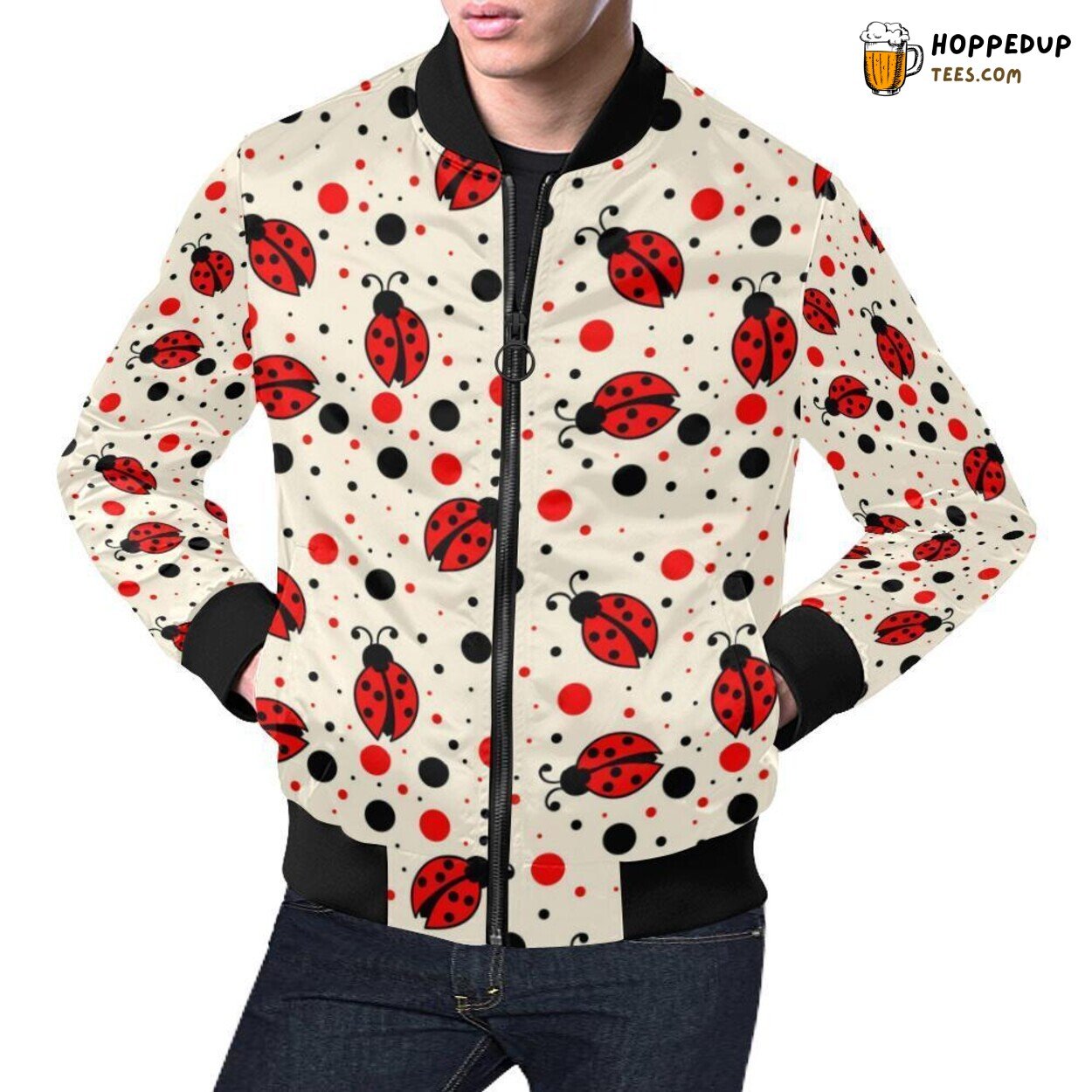 Ladybug Print Pattern Design Theme Men’s Bomber Jacket