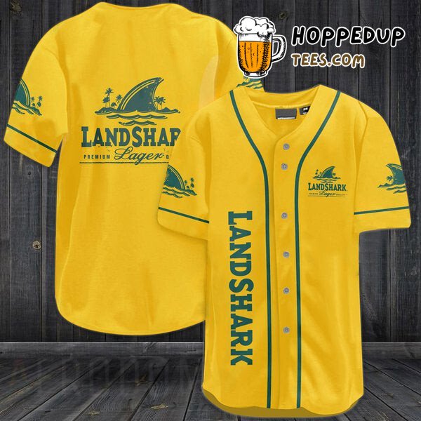Landshark Lager Yellow Themed Baseball Jersey Distinctive Style Look