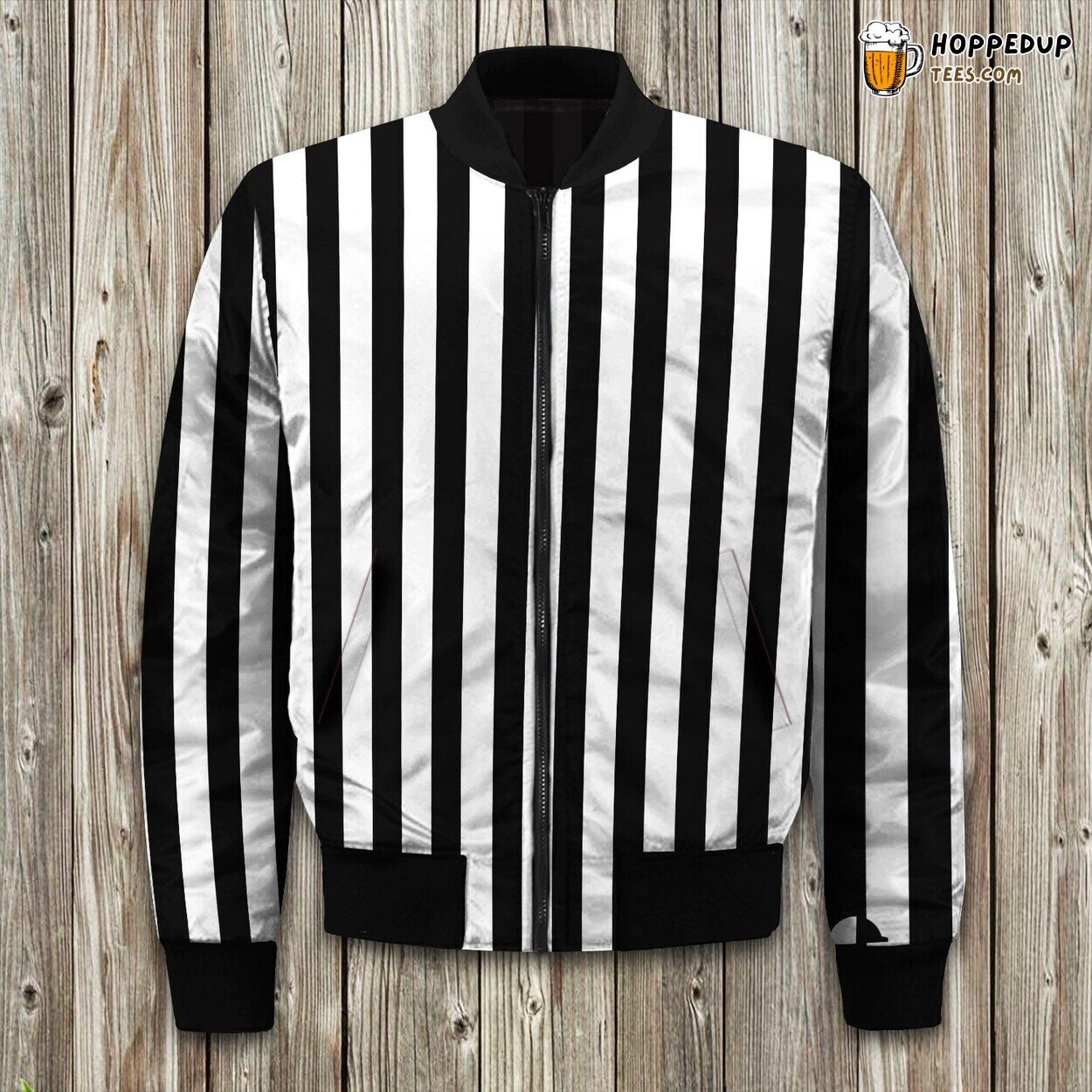 Large Black And White Cabana Stripe Bomber Jacket