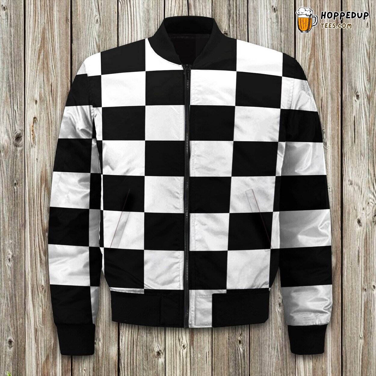 Large Checkered White And Black Bomber Jacket