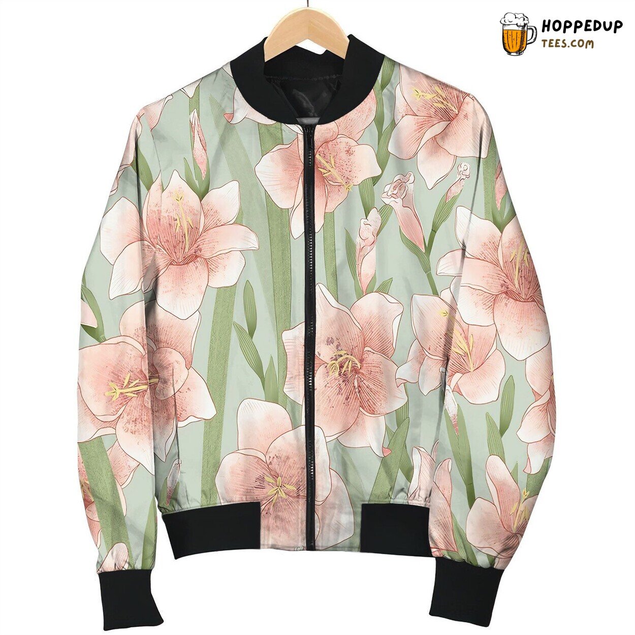 Large Peach Gladioli On Beach Glass Bomber Jacket