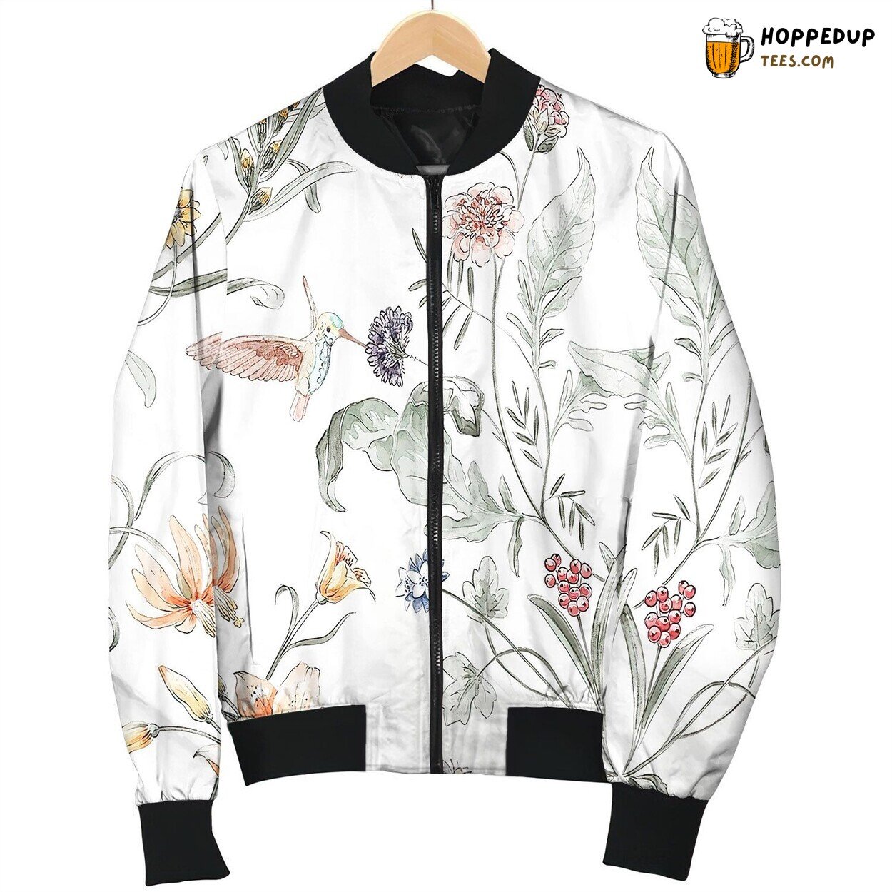 Large Victorian Painted Garden Watercolor Damask Bomber Jacket
