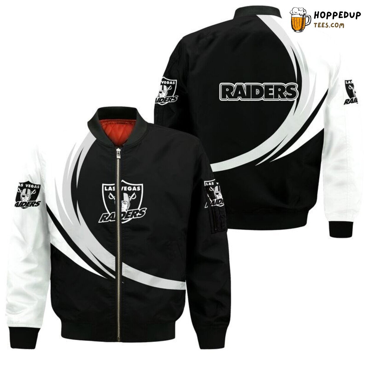 Las Vegas Raiders Bomber Jacket Emphasizing Graphic Curve Design