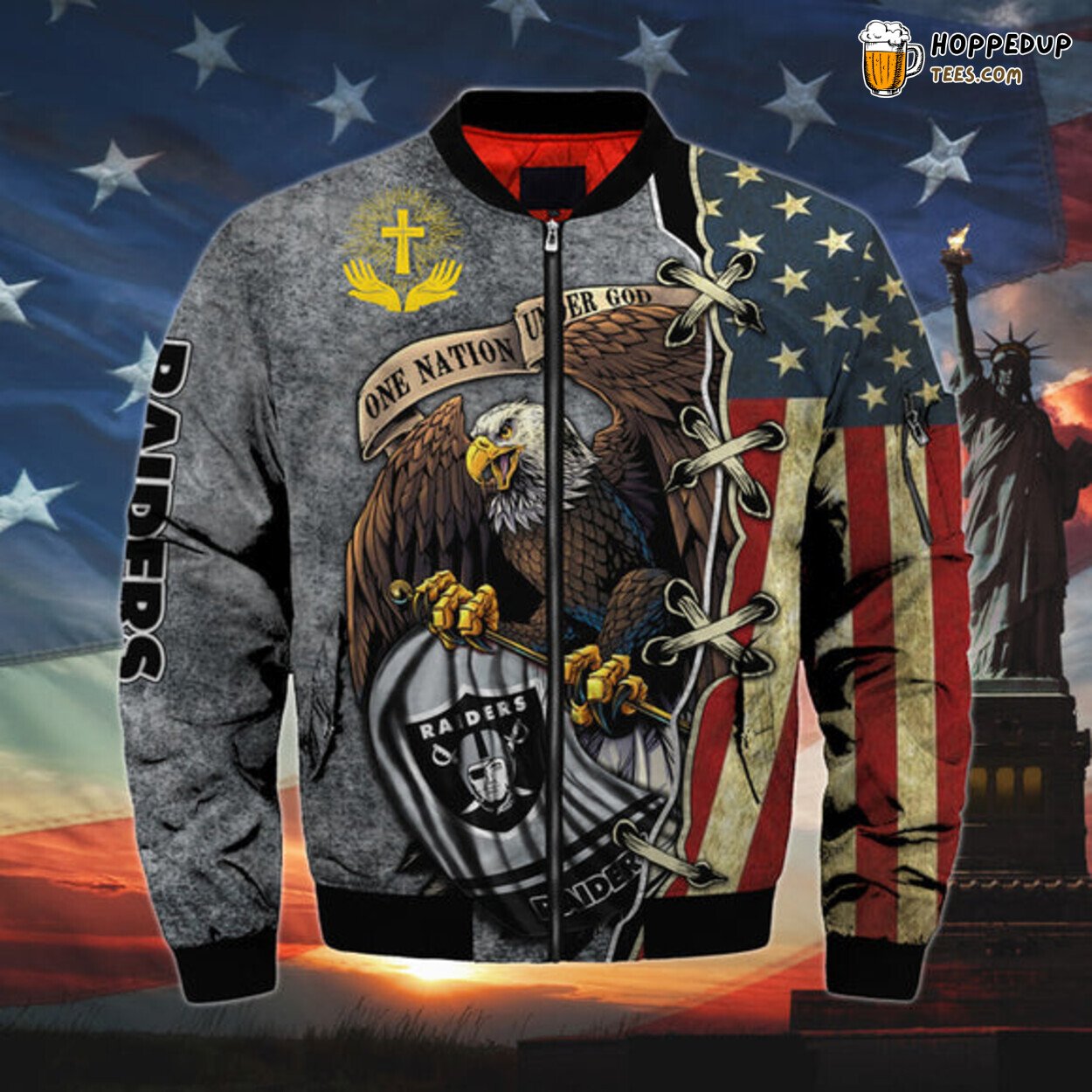 Las Vegas Raiders Men Bomber Jacket Series One Nation Under God Classic Look