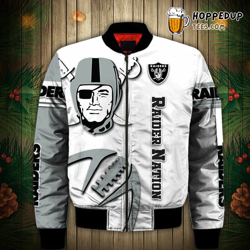 Las Vegas Raiders NFL Elegant Bomber Jacket White and Grey Mix
