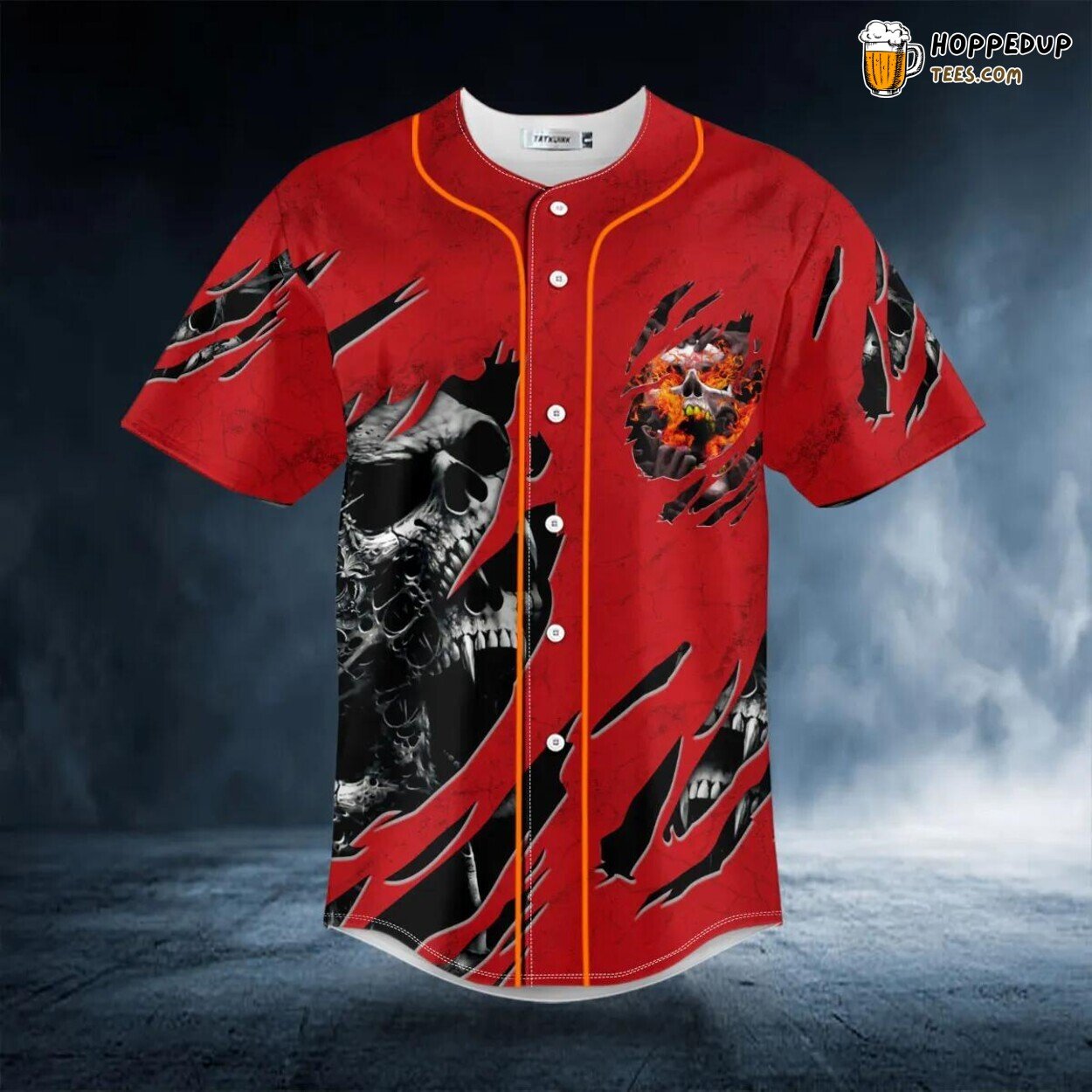 Lava Blast Fire Skull 3D Printed Baseball Jersey Graphic Tee Edition