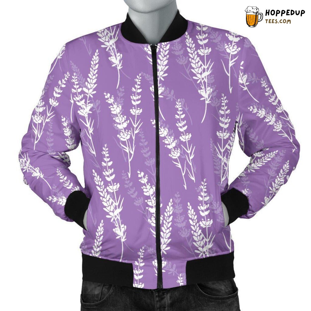 Lavender Blooms in Nature Men’s Bomber Jacket Unique Design Pattern Essence