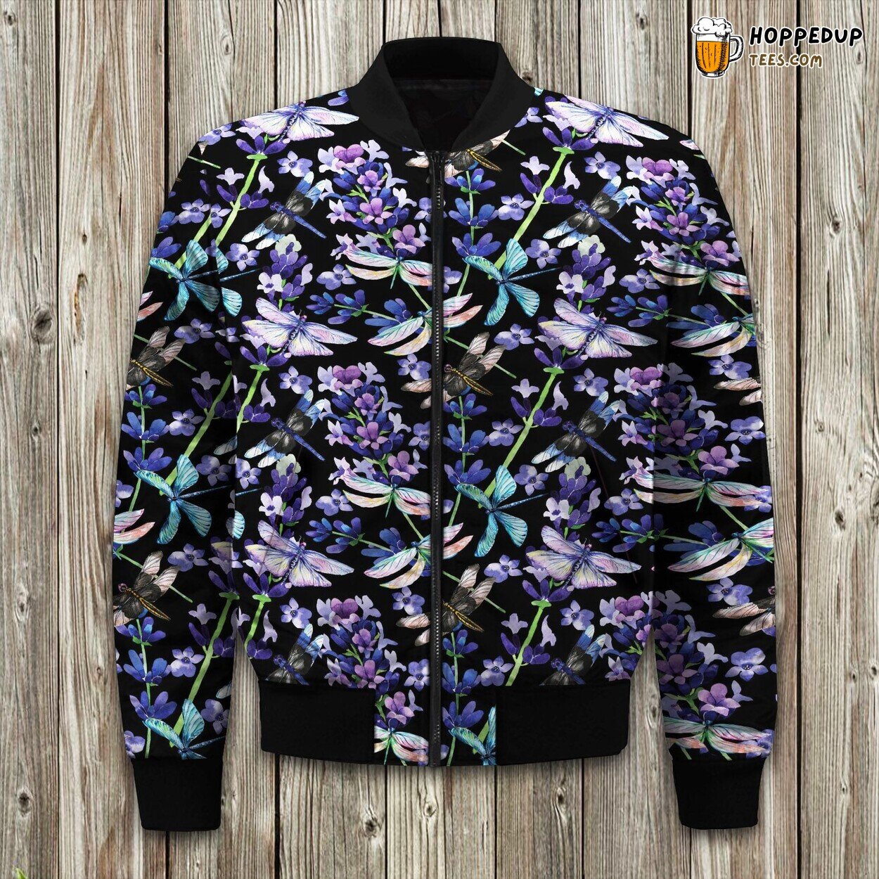 Lavender Dragonfly Pattern Print Design Bomber Jacket