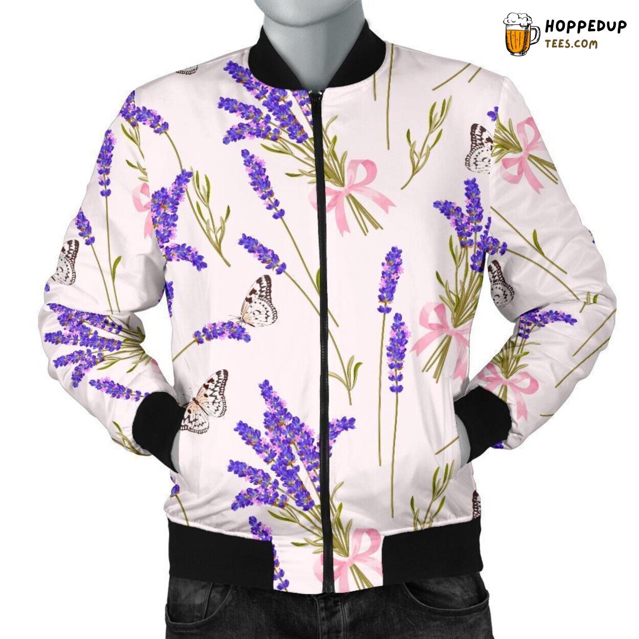 Lavender Essence in Floral Bloom Men’s Bomber Jacket Unique Pattern Design Art
