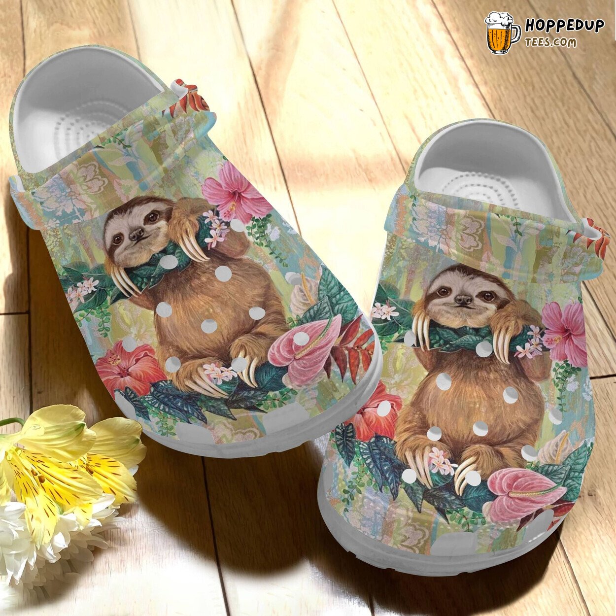 Lazy Sloth Loves Flower Shoes Funny Animal Birthday Gift for Women