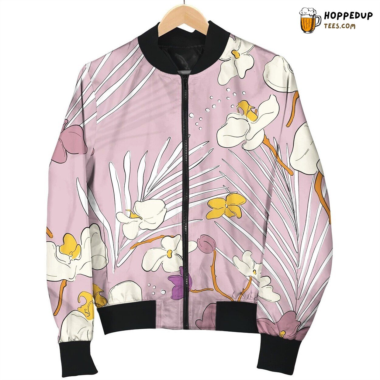 Leaf Orchid Pattern Beautiful Spring Bomber Jacket