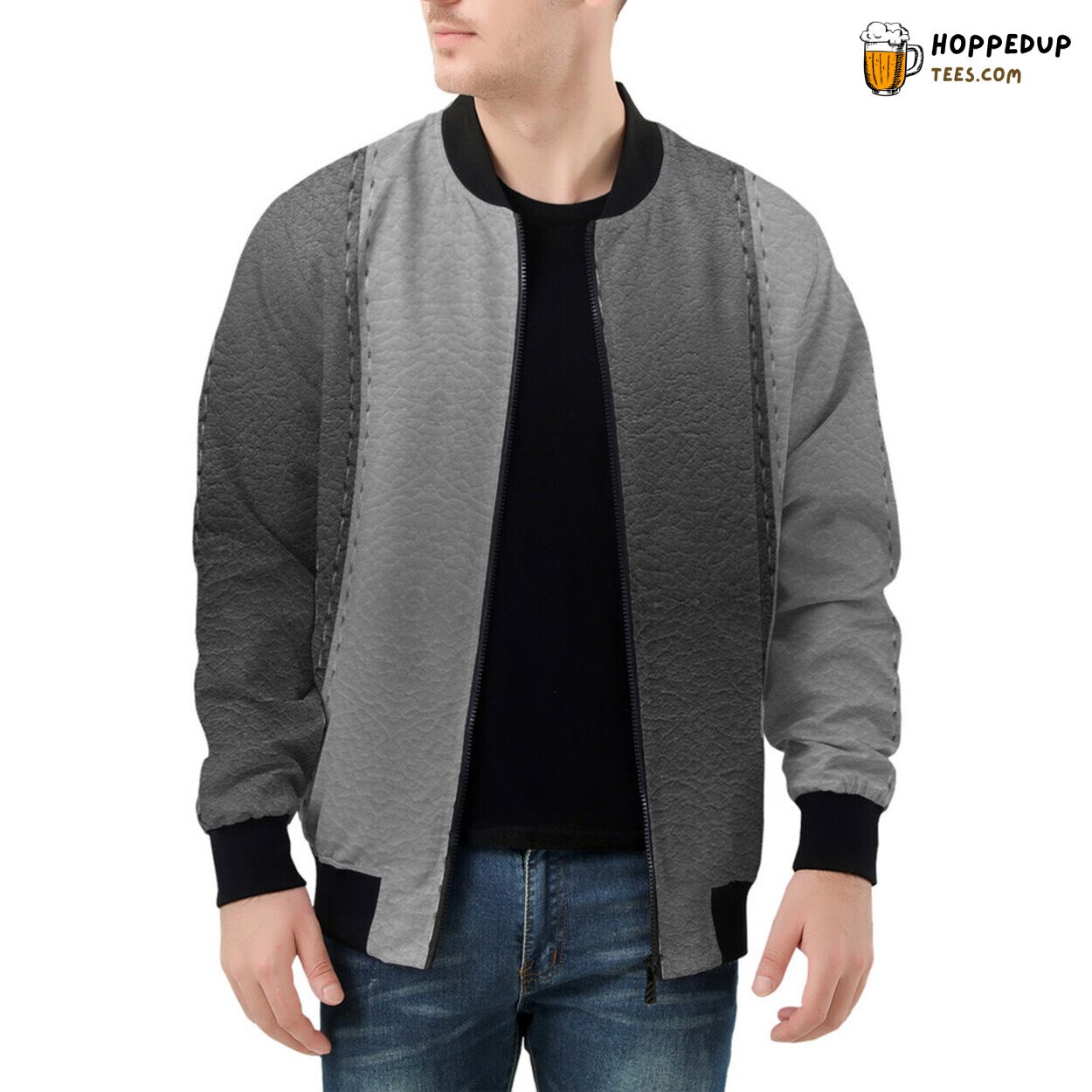 Leather Stripes Intricate Pattern on a Premium Men’s Bomber Jacket