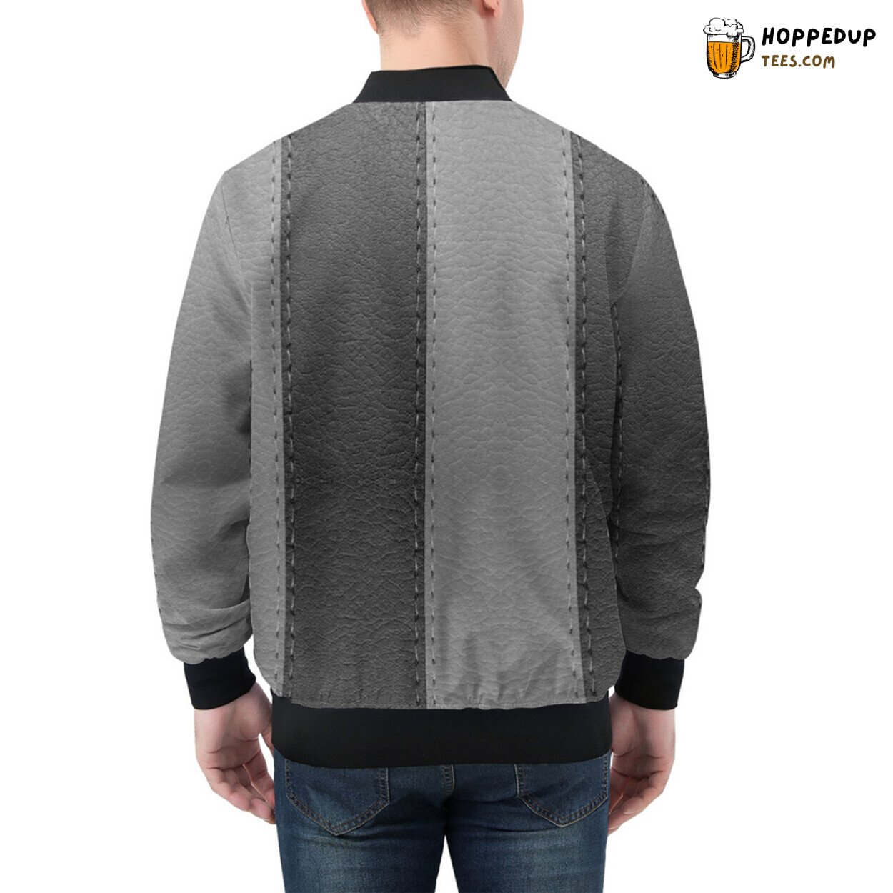 Leather Stripes Intricate Pattern on a Premium Men’s Bomber Jacket