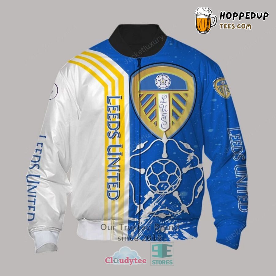 Leeds United Blue With Yellow Stripes Bomber Jacket