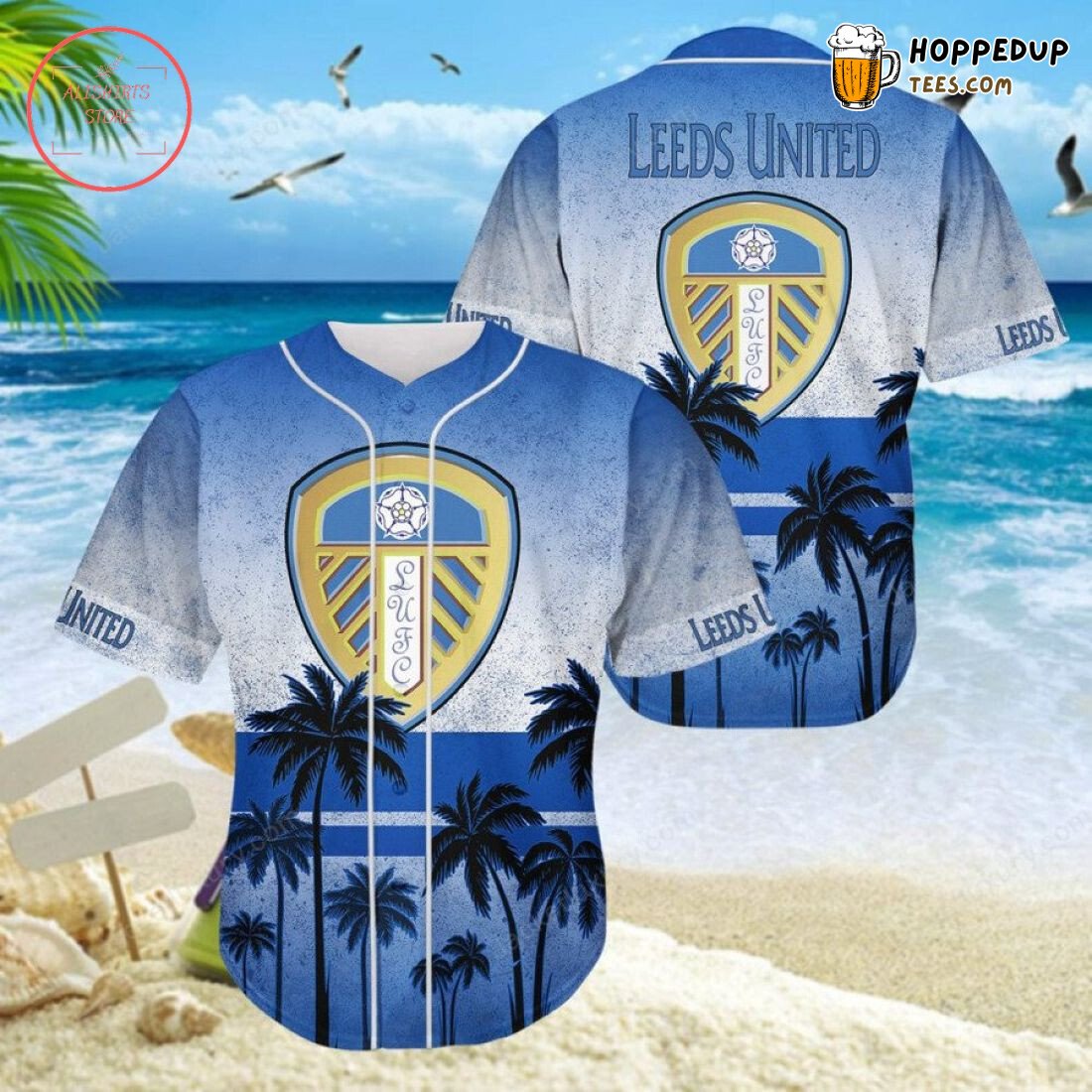 Leeds United Coconut Trees Blue Baseball Jersey Unisex Shirt